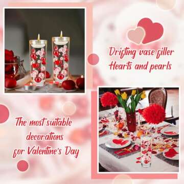 MTLEE 2116 Pieces Valentine's Day Vase Fillers Red Love Pearl Vase Fillers Floating Candles Centerpiece with 10 Floating Candles for Vase Table Dating Festival Home Valentine's Day(Love Style)