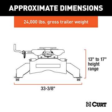 CURT 16037 Q24 5th Wheel Hitch, 24,000 lbs, Select Ford F-250, F-350, F-450, 8-Foot Bed Puck System , Black