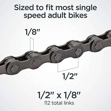 Schwinn Bike Chain, 1/2" X 1/8" Basic Chain, 112 Total Links, for Non-Derailleur Bikes, BMX, Fixies, Cruisers, Track, and Single Speed Bikes