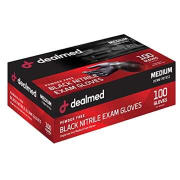 Dealmed Black Nitrile Medical Grade Exam Gloves for Tattoo Artists, Hospitals, Law Enforcement First Response | Disposable, Latex Free | Medium (1000 Count