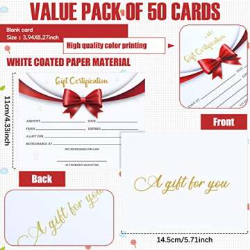 50pcs Blank Gift Certificates for Small Business & Xmas Gifts