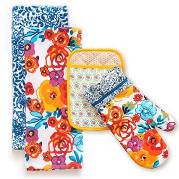 The Pioneer Woman Flea Market Kitchen Towels, Oven Mitt, & Pot Holder 4 Piece Set