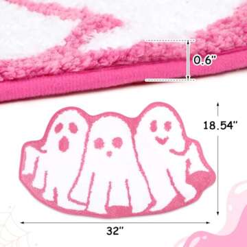 Percozzi Pink Halloween Bath Mat Ghost Tufted Rug Goth Spooky Bathroom Mat Non-Slip Floor Bathmat for Indoor Kitchen Bedroom Plush Rug Soft Absorbent Bath Tub Carpet Halloween Supplies