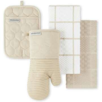 KitchenAid Onion Quilt KT OM PH Kitchen Towel, Oven Mitt & Potholder Set, Milkshake