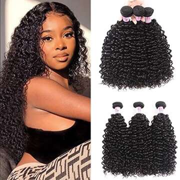 Beauty Forever Malaysian Curly Hair Bundles Human Hair Weave 3 Bundles 16 16 16 Inch #1B Color, 8A Grade Virgin Remy Jerry Curly Human Hair Bundles Natural Color Hair Extensions