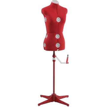 SINGER Female Adjustable Red Dress Form Fits Sizes 4-10 Pinnable Mannequin Body Torso with 360 Degree Hem Guide, Foam-Backed Fabric Exterior, 12 Dials, Tri-Pod Stand