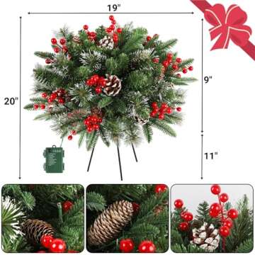 Juegoal 2 Pack Pre-lit Christmas Tree Urn Filler, Lighted Artificial Xmas Pine Trees with Tripod Stake, 8 Modes & Timer, Battery Powered Outdoor Light Up Planter Filler Festival Holiday Decor