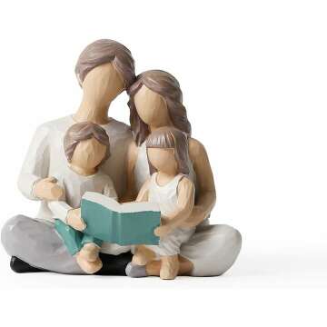 Hand-Painted Family of 4 Reading Book Figurines - Perfect Gift