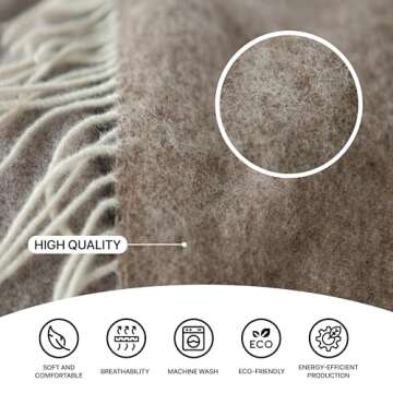 Cozy Blankets | Wool Blanket/Throw | 100% New Zealand Wool | Perfect for Home and Outdoors | Virgin Wool Blanket with Fringes 55"x79"(140 x 200 cm) (Peanut Brown)