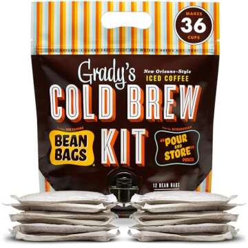 GRADY’S COLD BREW Coffee Pouches | New Orleans Style | 100% Arabica Ground Coffee & Chicory | All-in-One Cold Brew Kit with 12 Easy-to-Brew Beans Bags | Makes 36 drinks