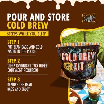 GRADY’S COLD BREW Coffee Pouches | New Orleans Style | 100% Arabica Ground Coffee & Chicory | All-in-One Cold Brew Kit with 12 Easy-to-Brew Beans Bags | Makes 36 drinks