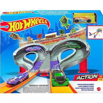 Hot Wheels Toy Car Track Set Super Speed Blastway Playset, Dual-Track Racing for 1 or 2 Players, Includes 1:64 Scale Car