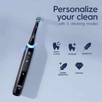 Oral-B iO Deep Clean + Whiten Rechargeable Electric Toothbrush with Visible Pressure Sensor, 2 Minute Timer, 5 Cleaning Settings, 1 iO5 Limited, 3 Toothbrush Heads, Travel Case & Refill Holder, Black