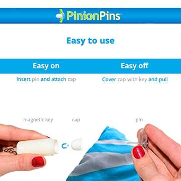 Pinion Pins Clear Magnetic Duvet Clips with Magnetic Key for Easy Removal. Pack of 8 Comforter Fasteners That are Safe Locking, Bedding Pins Holds up to 10lbs, Clamps Keeps Comforter from Shifting