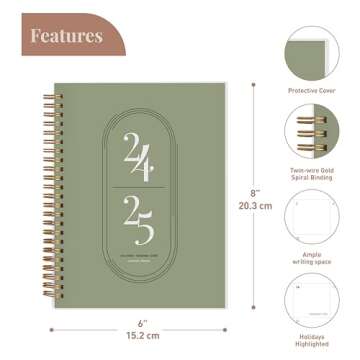 Rileys Planner 2024-2025 Academic Year, 18-Month Academic Weekly Planner - Academic Weekly & Monthly Agenda Planner, Flexible Cover, Notes Pages, Twin-Wire Binding (8 x 6 Inch, Green)