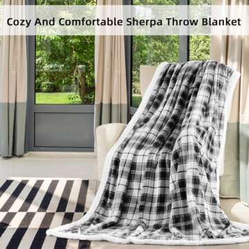 inhand Sherpa Throw Blanket Plush Grey Checkered Cozy Throw for Couch, Bed, Sofa, Reversible Fluffy Fleece Blanket for Comfort Sleep and Warmth Suitable for Adults, Women, Men (Grey, 50”x 60”)