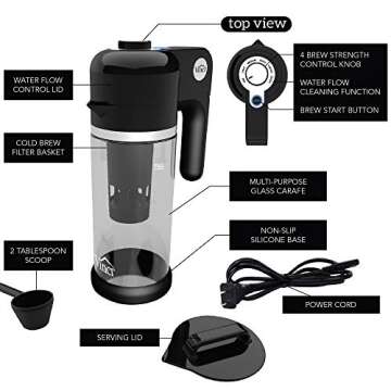 VINCI Express Cold Brew, Electric Cold Brew Coffee Maker in 5 minutes, 4 Brew Strength Settings & Cleaning Cycle, Easy to Use & Clean, Glass Carafe, Cold Brewer for Iced Coffee, 1.1 L Pitcher (37 oz)