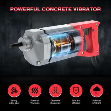 Powerful 1300W Concrete Vibrator with 6.6 FT Rod