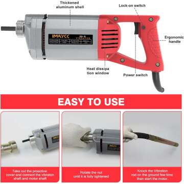 Powerful 1300W Concrete Vibrator with 6.6 FT Rod