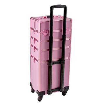 Train Case Rolling 5-in-1 with nail polish holder Portable Makeup Professional Cosmetic Organizer Makeup Traveling case Trolley Cart Trunk