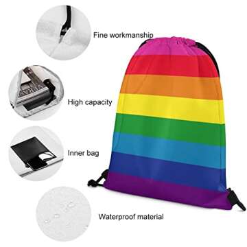 COWDIY Pride Stuff Drawstring Bag, Pride String Backpack Bag with Lightweight & Waterproof Honeycomb Lattice Polyester, Pride Gift Accessories for Gay Lesbian LGBTQ