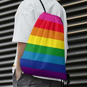 COWDIY Pride Stuff Drawstring Bag, Pride String Backpack Bag with Lightweight & Waterproof Honeycomb Lattice Polyester, Pride Gift Accessories for Gay Lesbian LGBTQ