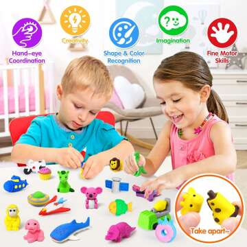 Animal 3D Puzzle Mini Erasers - 70 Pack for Kids