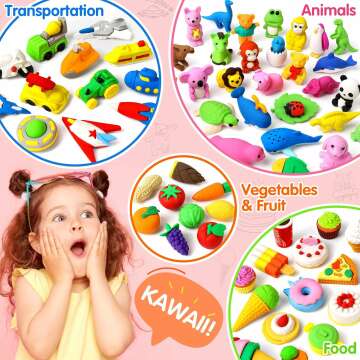 Animal 3D Puzzle Mini Erasers - 70 Pack for Kids