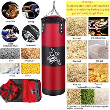 ZERUIDM Hanging Punching Bag Set Unfilled, Heavy Boxing Bag Kickboxing Bag for Adults Kids, Youth Boxing Set with Hand Wraps, Punching Bag Hangers, for MMA Muay Thai Karate Taekwondo Training