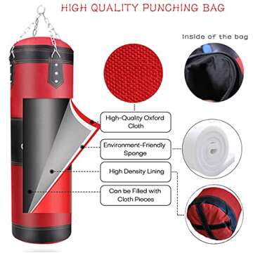 ZERUIDM Hanging Punching Bag Set Unfilled, Heavy Boxing Bag Kickboxing Bag for Adults Kids, Youth Boxing Set with Hand Wraps, Punching Bag Hangers, for MMA Muay Thai Karate Taekwondo Training