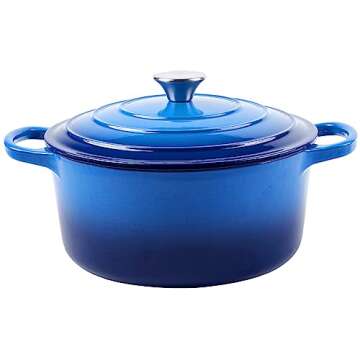 6 Quart Dutch Oven Enameled Cast Iron with Lid - Big Dual Handles - Oven Safe up to 500°F - Classic Round Pot for Versatile Cooking Blue