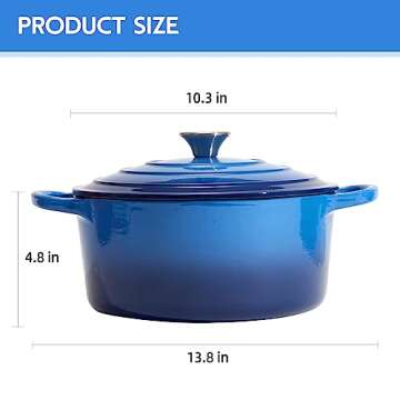 6 Quart Dutch Oven Enameled Cast Iron with Lid - Big Dual Handles - Oven Safe up to 500°F - Classic Round Pot for Versatile Cooking Blue