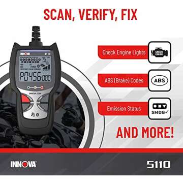 Innova 5110 OBD2 Scanner for Engine/ABS Codes and Smog Check for 1996-2023 Vehicles, Updates Included, Trusted USA Customer Service, iPhone & Android App with Verified Fixes