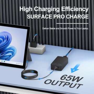 Surface Pro & Laptop Charger 65W for All Models, 8.8ft Cord