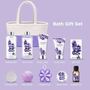 Spa Gift Baskets for Women - Body & Earth 11pcs Lavender Gift Sets with Bubble Bath, Shower Gel, Body Lotion, Birthday Gifts for Women, Spa Kit for Mom Gifts, Purple Gifts