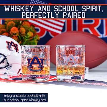 Greenline Goods - Auburn University Whiskey Glass Set (2 Low Ball Glasses) - Contains Full Color Tigers Logo & Campus Map - Auburn Tigers College Grads & Alumni - College Cocktail Glassware