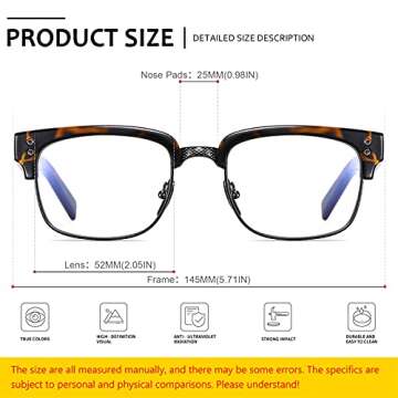 SHEEN KELLY Vintage Square Anti Blue Light Glasses Retro Semi-Rimless Browline Glasses Classic Half Frame Eyewear