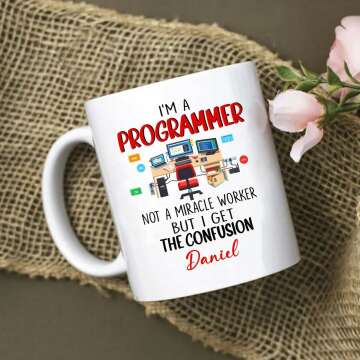 Personalized Programmer Coffee Mug 11 Oz 15 Oz, I'm A Programmer Not A Miracle Worker But I Get The Confusion White Mugs, Programming Chickens Coffee Cup, Coding Mug Gifts for Coder, IT Support Cups