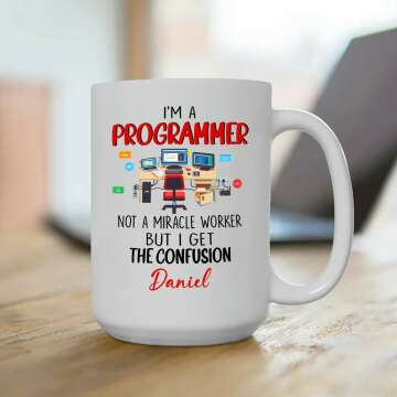 Personalized Programmer Coffee Mug 11 Oz 15 Oz, I'm A Programmer Not A Miracle Worker But I Get The Confusion White Mugs, Programming Chickens Coffee Cup, Coding Mug Gifts for Coder, IT Support Cups