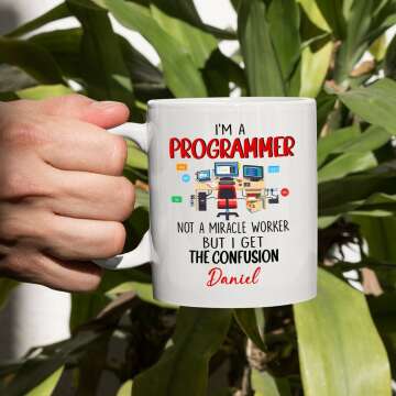 Personalized Programmer Coffee Mug 11 Oz 15 Oz, I'm A Programmer Not A Miracle Worker But I Get The Confusion White Mugs, Programming Chickens Coffee Cup, Coding Mug Gifts for Coder, IT Support Cups