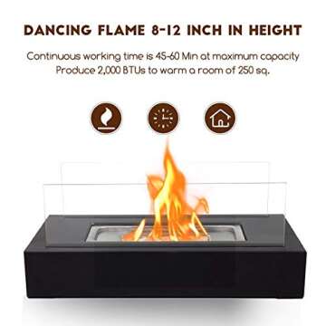 BRIAN & DANY Tabletop Fire Pit, Portable Indoor Fire Pit Tabletop Fireplace, Ethanol Table Top Firepit Decor Home Patio Balcony Outdoor, Black