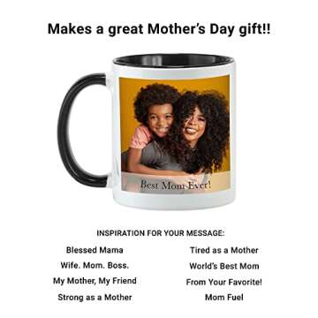 Let's Make Memories Personalized Photo Mug with Message -Custom Coffee Mug -Kids Artwork or Your Photo & Text -For Her -Birthday -For Mom, For Grandma, For Wife, For Daughter -15oz -White Handle