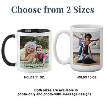 Let's Make Memories Personalized Photo Mug with Message -Custom Coffee Mug -Kids Artwork or Your Photo & Text -For Her -Birthday -For Mom, For Grandma, For Wife, For Daughter -15oz -White Handle