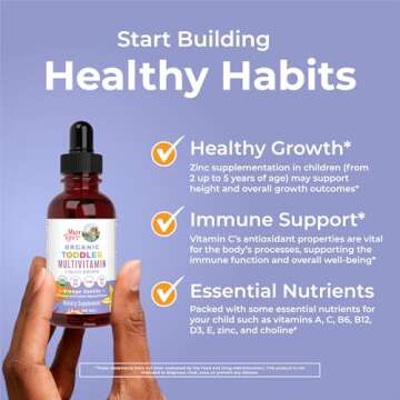 MaryRuth Organics Kids Multivitamin for Toddlers | USDA Organic | Toddler Vitamins Liquid Drops for Kids Ages 1-3 | Toddler Immune Support & Overall Wellness | Vegan | Non-GMO | Gluten Free | 2 Fl Oz