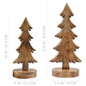 AuldHome Design Wooden Christmas Trees (Set of 2, Natural); Tabletop Handmade Wood Trees w/Rectangular Base for Holiday Home Decor