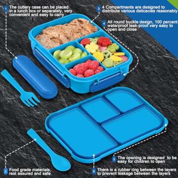 Demiue Leak-Proof Bento Box - 4 Compartments, BPA Free