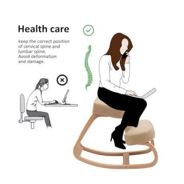 Ergonomic Kneeling Chair,Wooden Rocking Chair for Desk with Cushion,Posture Chair for Relieving Neck and Back Pain,Rocking Kneel Chair for Office Home.