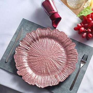 Tiger Chef Charger Plates - Pink Plate Chargers for Dinner Plates - Wedding Décor Place Setting (6, Pink Reef)