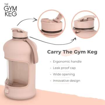 THE GYM KEG Sports Water Bottle 74 oz - Insulated Neoprene Sleeve, Leakproof, Carry Handle, and Pop-Cap - Reusable Bottle for Fitness, Sports, Yoga - Durable, Ecological, BPA Free - Bare Nude