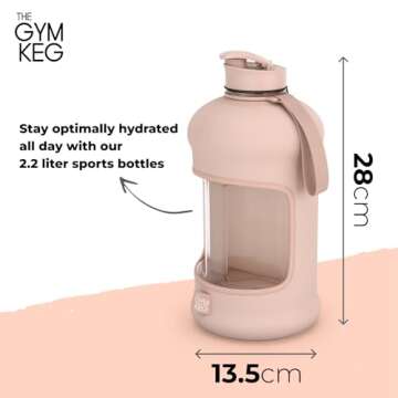 THE GYM KEG Sports Water Bottle 74 oz - Insulated Neoprene Sleeve, Leakproof, Carry Handle, and Pop-Cap - Reusable Bottle for Fitness, Sports, Yoga - Durable, Ecological, BPA Free - Bare Nude